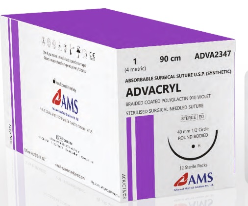 ADVACRYL BRAIDED COATED POLYGLACTIN 910 VIOLET 1, 110CM, 1/2 CIR RB HEAVY 40MM